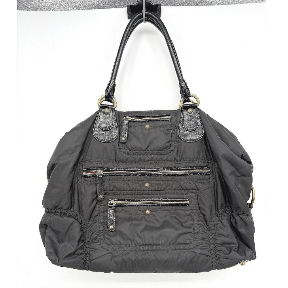 Tods VTG Pashmy Pocket Media Bag Black Nylon Leather Media Messenger Large